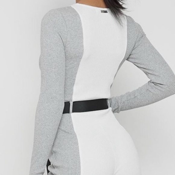 Maniere De Voir JUMPSUIT Ribbed One Piece Long Sleeves (Iced Grey/White) Size 10 - Picture 2 of 8